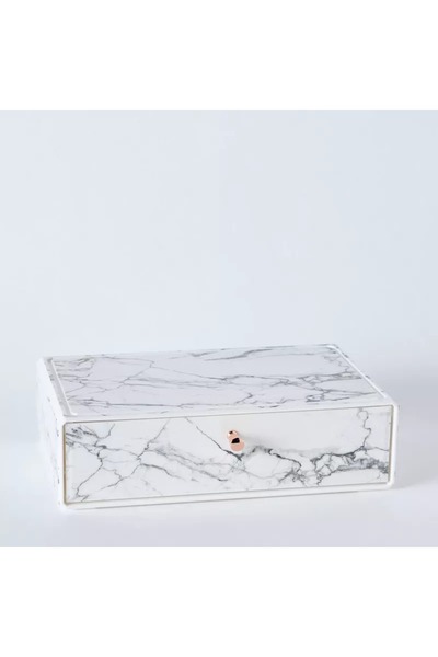 Generic Large Marble Storage Box with Metal Handle - 32.6 x 22.5 x 9.3 cm