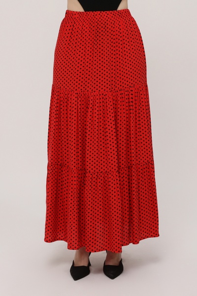 BNZ TEKSTİL Viscose Long Skirt - Polka Dot, Comfortable Fit, Elastic Waistband, Three Layers of Ruffles, Gypsy Style Women's Skirt