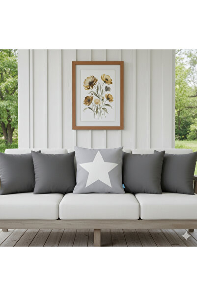 Bc Home Yıldız Desenli Gri, Kare Kırlent Kılıfı, 43 x 43 cm , 1 Adet, Fermuarlı