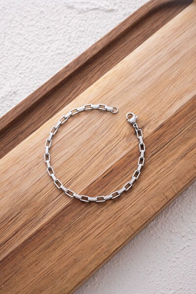 ByFlorya Jewelry Steel Rectangular Men's Chain Bracelet 3mm Non-Tarnish 20cm