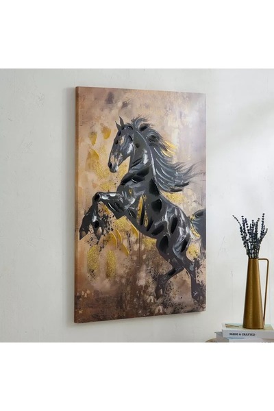 Generic Hand-painted wall art of Nairobi horses rearing - 90x2.5x60 cm
