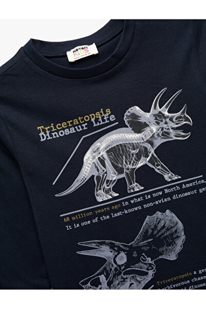 Koton Βαμβακερό μακρυμάνικο μπλουζάκι με στάμπα δεινοσαύρων