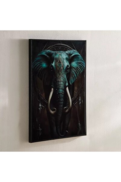 Generic Fossil Elephant Framed Canvas Painting with ABS Glossy Surface - 50x70x3cm