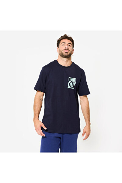Decathlon Domyos Erkek Düz Kesim Spor Tişörtü - Mavi/Siyah - Fitness