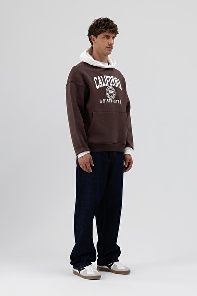 VAMOSCLO Double Color Printed Oversize Sweatshirt Brown