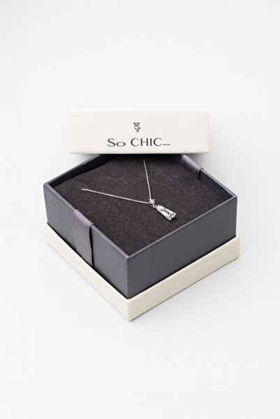 So CHIC... Beyaz Altın Sertifikalı Premium Created Taşlı 42 Cm Trapez Kesim Kolye