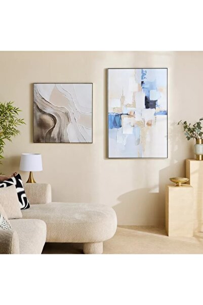 Generic لوحة فنية تجريدية مرسومة يدويًا بإطار زاهٍ بنسبة 60% مع نقالة - 80×80 سم