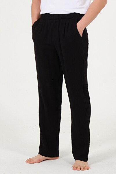 RELAXL 100% Cotton Muslin Baggy Black Sweatpants Home Wear