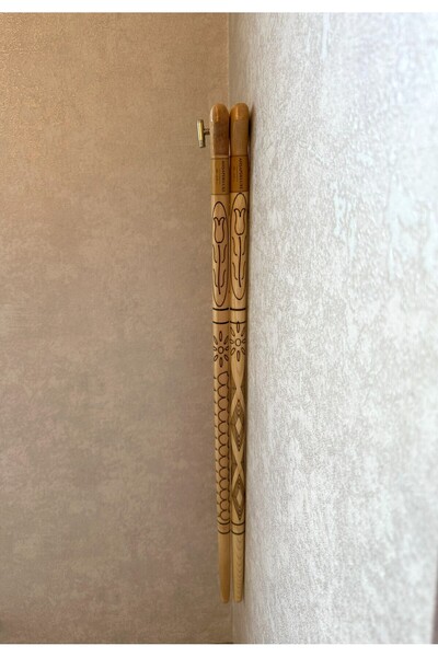 Ahşapdeluxe Desenli Ahşap Baston İkili Set Stick