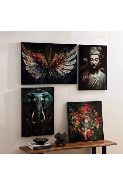 Generic Fossil Elephant Framed Canvas Painting with ABS Glossy Surface - 50x70x3cm