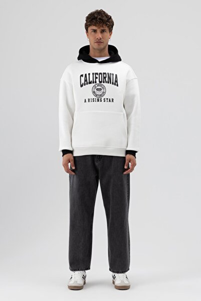 VAMOSCLO Double Color Printed Oversize Sweatshirt Ecru