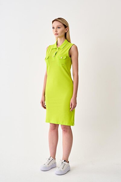 odelon Rochie de damă cu nasturi, din piqué, culoare pistaciu
