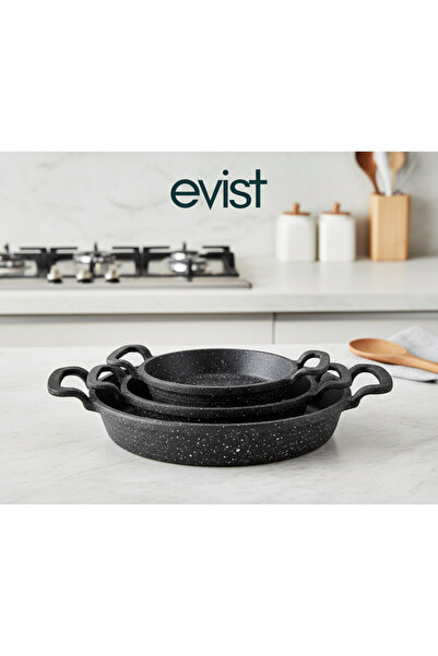EVİST 3 Pieces Cast Iron (Sahan - Double Handle) Pan Set (18-20-22cm)