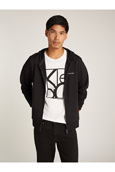 Calvin Klein Men Black Micro Logo Repreve Hoodie Jacket