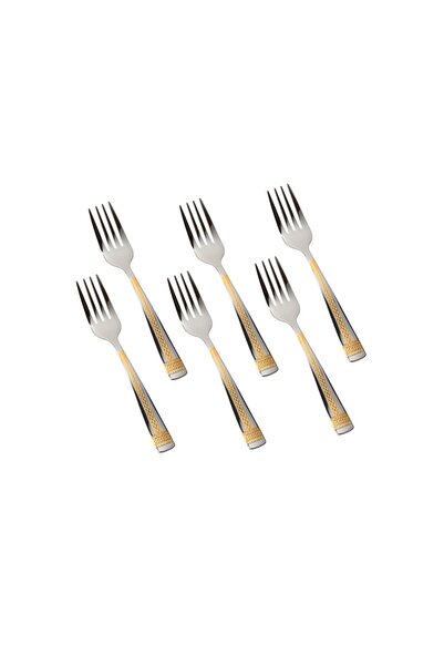 ORIAN طقم شوكة حلوى من الفولاذ المقاوم للصدأ باللون الذهبي مكون من 6 قطع