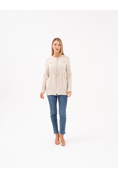 SERPİL Önden Fermuarlı Belden Bağcıklı Cep Detaylı Mont 37306