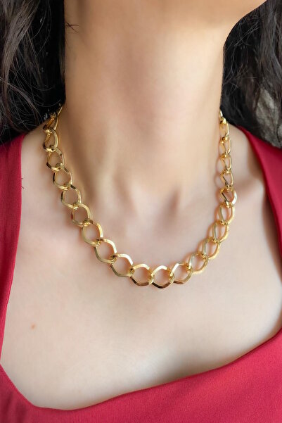 DEMOKAN Kadın Kolye Kararmaz 14k Altın Renk Vip Seri İthal İnce Kenar Klasik Zincir Kolye