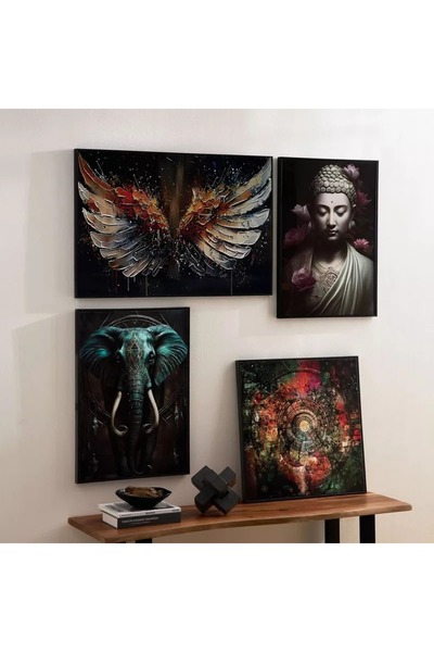 Generic Fossel Mandala Framed Canvas Painting with High Gloss ABS Surface - 60 x 60 x 3 cm