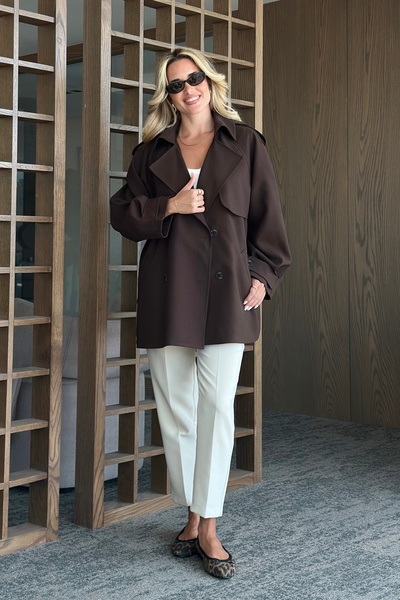 Laluvia Bitter Brown Leather Rope Belted Windbreaker Trench Coat - 7488