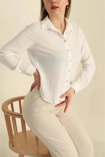 hazelin Cămașă albă tricotată pentru femei HZL25S-BD1201601