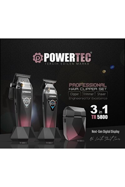 POWERTEC TR-5800 Saç-Sakal-Ense-Günlük Tıraş Makinesi 3in1 ( 0.5mm Tarak Dahil )