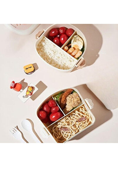 Dörtel Tedarik Portable Clamshell Fork Spoon 3 Compartment Lunch Box for Kids in the Shape of Fried Chicken