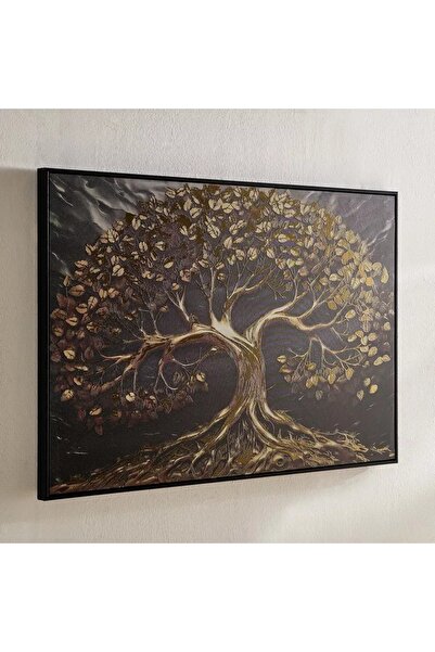 Generic Framed Abstract Tree with Roots with Metallic Paper - 60x90x3 cm