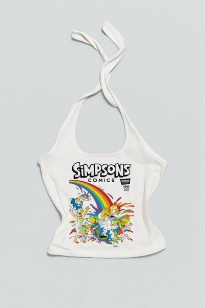 MAYDAY CULTURE White Simpsons Halter Top Stretchy Lycra Combed Cotton
