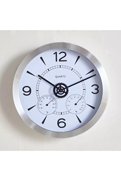 Generic ساعة حائط من الألومنيوم من ماسون مع مقياس حرارة ومقياس رطوبة - 30×4.2 سم