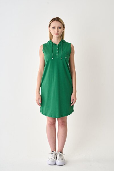 odelon Rochie verde piqué cu glugă pentru femei