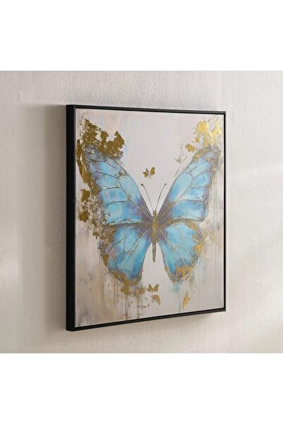 Generic Fossil Butterfly Framed Canvas Painting with Metallic Foil Surface - 60x60x2.5 cm