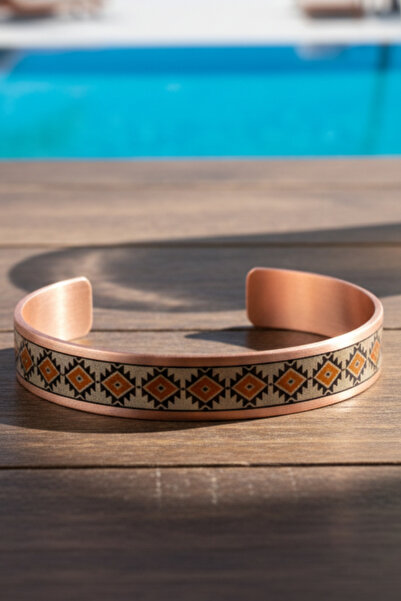 OSMANLI GÜMÜŞ Women's Copper Bracelet Ring Set - Lenka Model Special Edition Metal Box and Quartz Stone