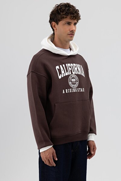 VAMOSCLO Διπλό χρώμα με τύπωμα oversized Φούτερ Καφέ