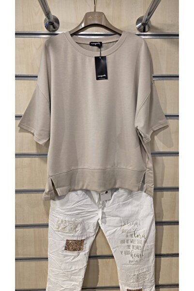 trendbysena Hanorac pentru femei cu mânecă scurtă și decolteu crew