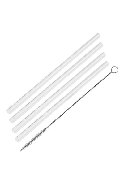 FACKELMANN Glass straws with brush 54845, 4 pcs + 1, 22 cm, Diameter 8 mm, Glass, Transparent