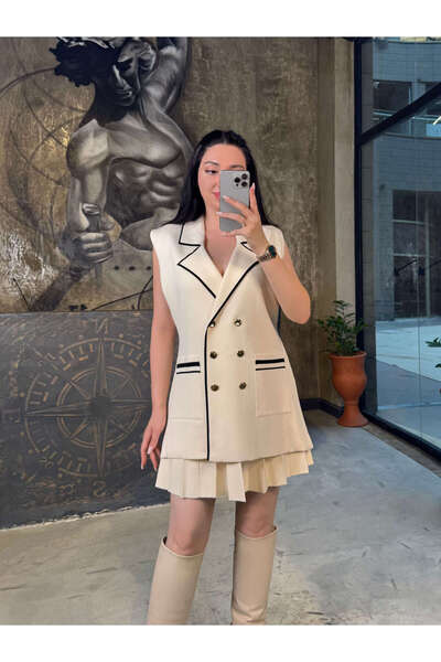 missswans Katrin Double-Breasted Collar Front Buttoned Sleeveless Jacket Vest Cream