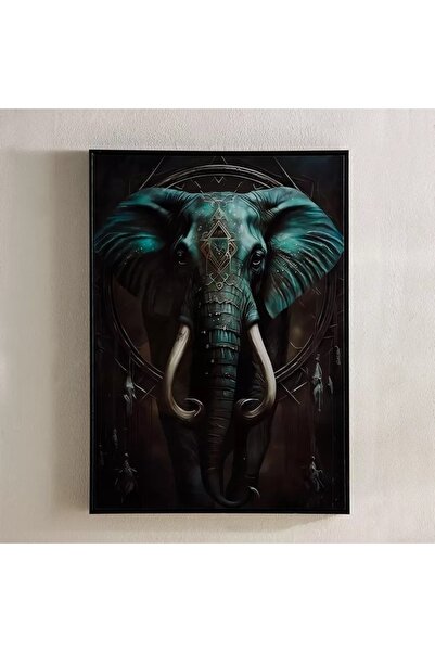 Generic Fossil Elephant Framed Canvas Painting with ABS Glossy Surface - 50x70x3cm
