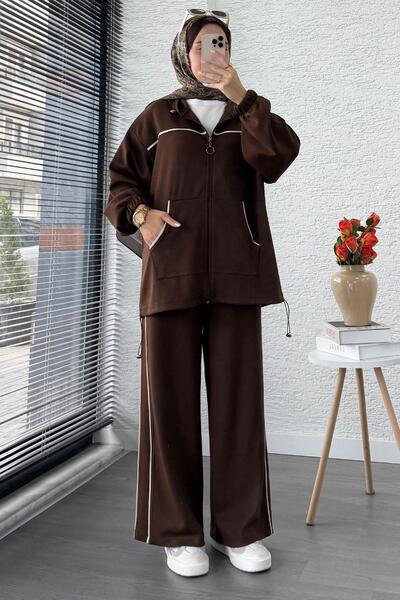 MELEK ARAZ Γυναικεία αθλητική φόρμα με λεπτομέρεια με πέτο – Καφέ