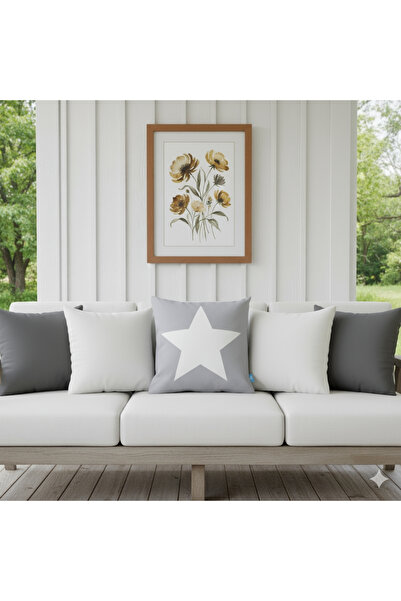 Bc Home Yıldız Desenli Gri, Kare Kırlent Kılıfı, 43 x 43 cm , 1 Adet, Fermuarlı