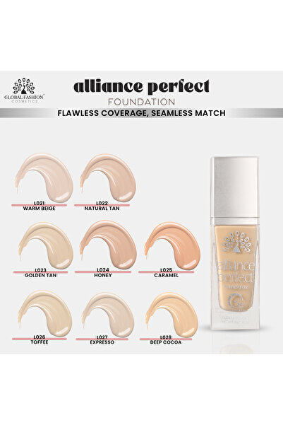 global fashion Alliance Perfect Liquid Foundation – 8 Shades, 24H Wear, Full Coverage, Hydrating, Transfer-Proof