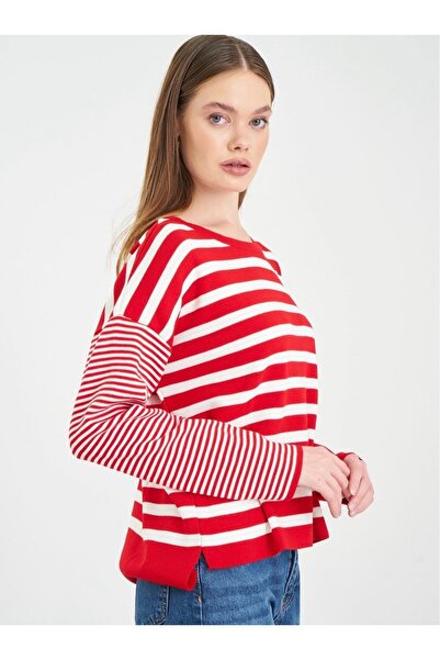 OKSHEN Women's Three Stripe Knit Sweater
