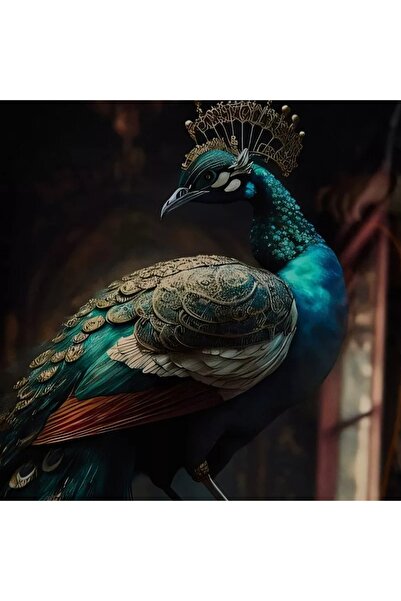 Generic Fossel Peacock Framed Canvas Painting with High Gloss ABS Surface - 60x60x3 cm