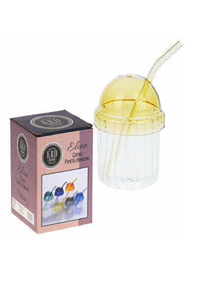 KRD Home Glass Elion Striped with Straw 390ml Krd-4858