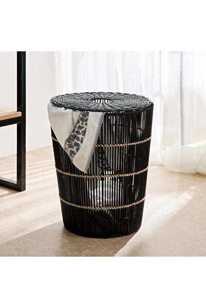 Generic سلة غسيل من خشب الأبنوس مع غطاء