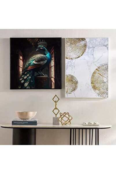 Generic Fossel Peacock Framed Canvas Painting with High Gloss ABS Surface - 60x60x3 cm