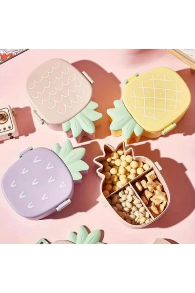 Dörtel Tedarik Pineapple Look Children's Lunch Box 3 Compartment Portable Food Container
