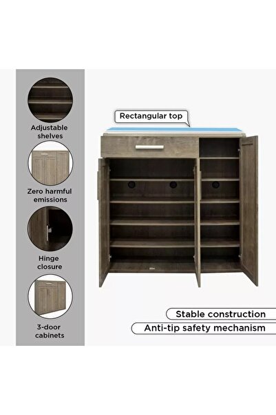 Generic 20 Pair Curved Shoe Cabinet with 3 Doors and 1 Drawer
