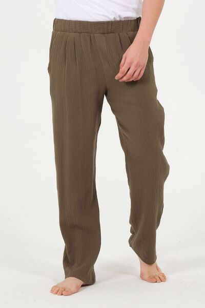 RELAXL 100% Cotton Loose Fit Muslin Wide Leg Khaki Sweatpants