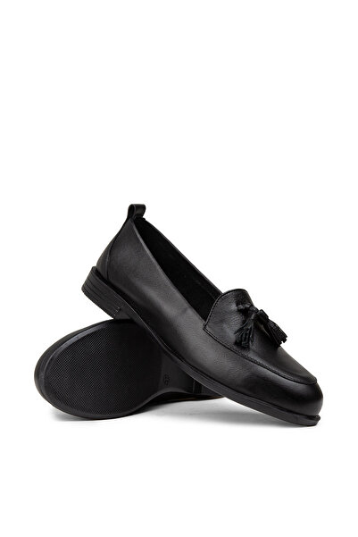 Deery Дамски черни мокасини от естествена кожа с ресни