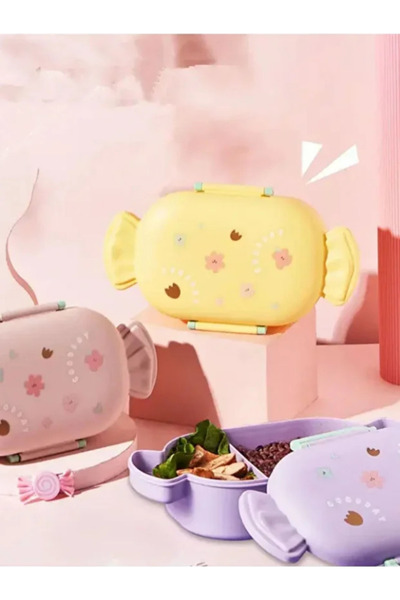 Dörtel Tedarik Cute Candy Shaped Kids Lunch Box 2 Compartments Food Storage Container with Spoon